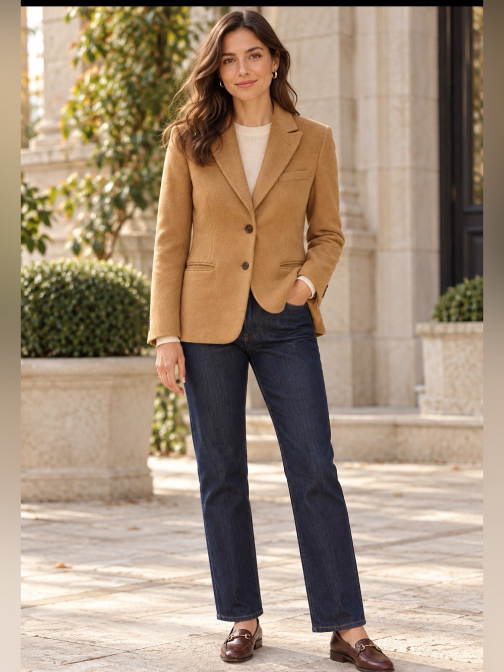 Brooks Brothers 346 Camel Hair Blazer Women’s Size 14 Tan Two Button Tailored